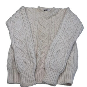 Fireworks Women’s Fishermen Wool Sweater Hand Knit Crew Neck Size Large